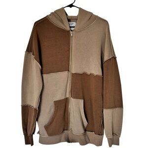 Rue21 Women's Patchwork Tan and Brown Zip Up Sweater